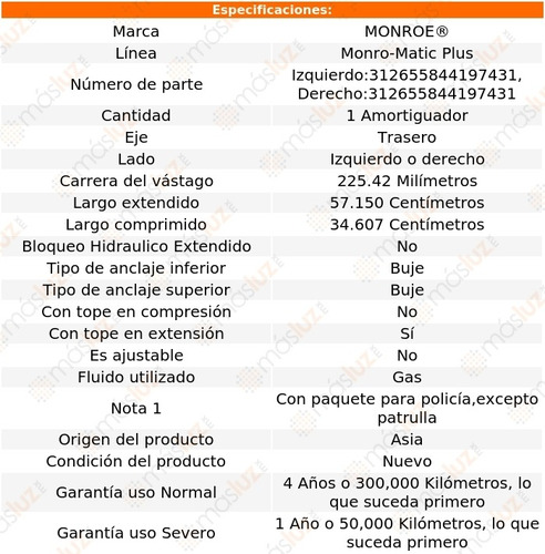 (1) Amortiguador Tra Monro-matic Plus Der O Izq Monaco 65/78 Foto 2