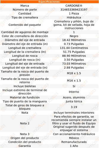 1- Cremallera Direccin Town \u0026 Country 1996/2000 Cardone Foto 5