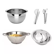 Kit Escorredor Massas Arroz + Tigela Bowl + Pegadores Inox