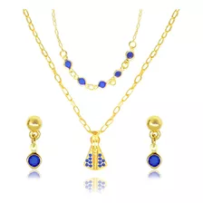 Kit Dourado Colar Brincos E Pulseira Banho Ouro 18k Garantia