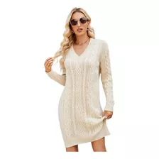 Elegante Vestido De Suéter Largo De Invierno Para Mujer