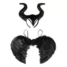 Asa Anjo Negro Fantasia Halloween Malévola Tiara Diabinha