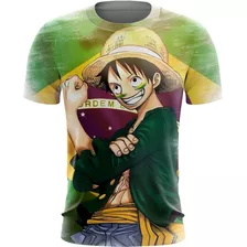 Camiseta Camisa One Piece Anime Luffy Brasil Chapéu De Palha