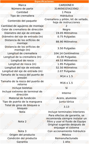 (1) Cremallera Direccin Hidrulica P/kia Rio5 06/11 Reman Foto 5