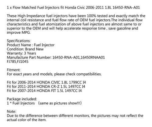 Fuel Injector For Honda Civic Cr-z Crz Fit I4 Foto 3