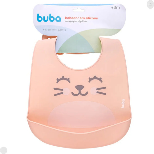Babador Infantil C/ Pega Migalhas 100% Silicone 18855 - Buba Animais Rosa-pálido