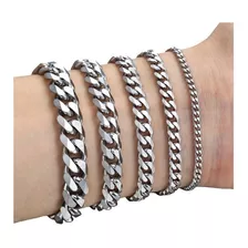 5pulsera Esclava Hombre Y Mujer Cubano Eslabón Acero Plata