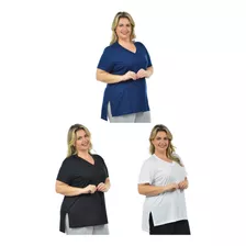 Kit 3 Blusas Decote V Mullet Plus Size Fenomenal