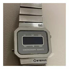 Eterna Relogio Lcd Quartz Anos 80 En Aço,completo 34x40mm