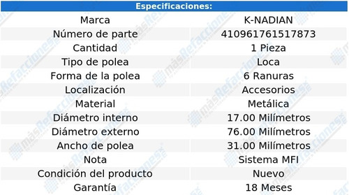 Polea Banda Metalica 6 Ranuras K-nadian 928 V8 5.4l 95 Foto 3