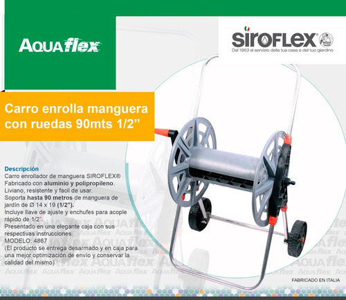 Carro Para Manguera Riego 50mts 3/4 Siroflex 4867 Aquaflex