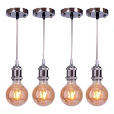 Kit 4 Pendente Soquete Retrô Vintage Cromado + Lampada Filamento 110v/220v Iluminar Ambiente