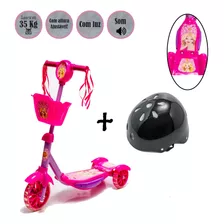 Patinete Resistente Rosa Cestinha Menina Belinda E Capacete