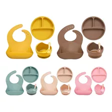 Set Platos Para Bebés Silicón+ Babero+ Bowl+ Cuchara Premium