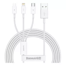  Cable 3 En 1 Usb A iPhone Usb C Tipo C Micro 1.5 Mts Rapida Color Blanco