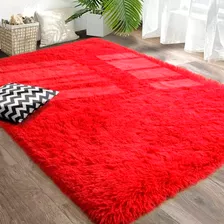 Tapete Felpudo 2,00x1,50 Peludo Macio Shaggy Sala Quarto Leve Facil De Lavar Vermelho 