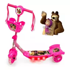 Patinete Infantil Masha E O Urso C/ Cesto Leds E Musica 