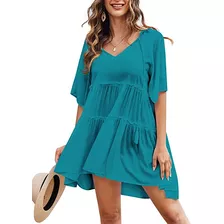 Vestido De Playa Cuello En V Plisado Casual Traje De Baño