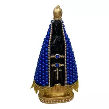 Nossa Senhora Aparecida 20cm Perola Azul Centro Preto Gesso