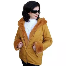 Parka Sarja Forrada Pelo Sobretudo Feminino Luxuoso Cachecol