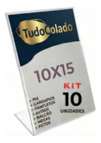10 Displays 10x15 L Expositor Acrílico Pix Cardápio Qrcode Acrilico Cristal