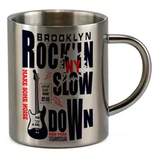 Caneca Inox 300ml Nova York Brooklyn Rock Guitarra