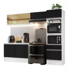 Armário De Cozinha Completa 260cm Bp Diamante Madesa 02 Cor Branco/preto