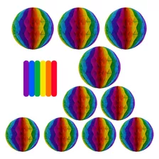 10 Balão Pompom Bola Papel Seda Lgbtq Pride Arco-íris Decora