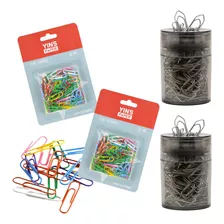 Kit 200 Clips Prendedor Papel Metal + 2 Porta Clip Magnético