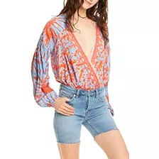 Blusa Estampada Floral De Free People Talla M - Naranja