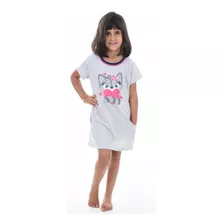 Camisola Infantil Manga Curta Menina Vestido Estampa Bichos