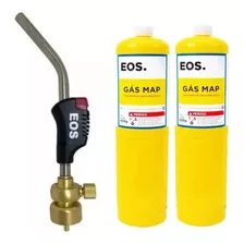 Maçarico Refrigeração Bico Portátil + 2 Refil Gas Mapp Eos