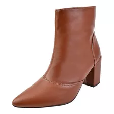 Bota Feminina Salto Bico Fino Zíper Coturno Moda Inverno