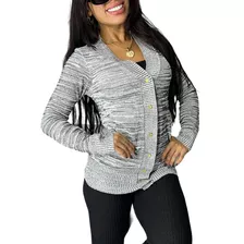 Blusa Feminina Casaco Cardigan Trico Lã De Botoes