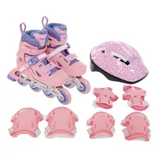 Patines Roller De Niña Luces Ajustables + Kit De Proteccion