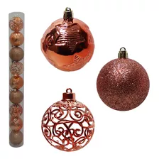 Bola De Natal Rosé 9 Pcs 6cm Mista Glitter / Estrela