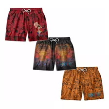 Kit 3 Shorts Masculino Monkey D. Luffy One Piece Moda Praia