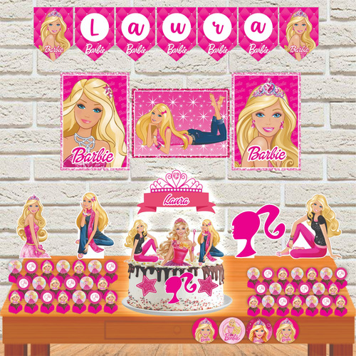Topo de Bolo Personalizado - Topper Tema Barbie - Loira - Morena