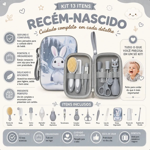Kit Higiene Essencial Para Bebê Recém-nascido Com 13 Peças Annzze Cinza