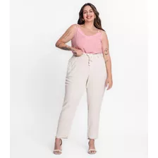 Calça Feminina Plus Size Em Linho Secret Glam Bege