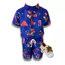 Conjunto Infantil Menino Camisa + Bermuda + Tênis - Nemo