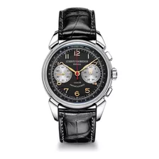 Reloj Cuervo Y Sobrinos Historiador Landeron 3146.1n Hombre Correa Negro Bisel Plateado Fondo Negro/plata