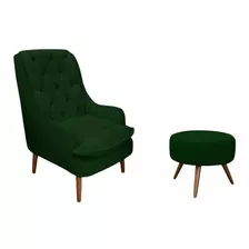 Kit Poltrona Lille E Puff Suede Verde - Dominic Decor