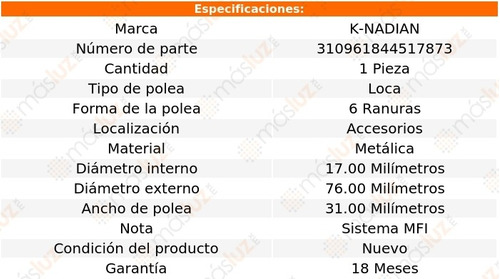 Polea 6 Ranuras Metalica Honda S2000 L4 2.2l 04-06 K-nadian Foto 3