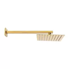 Chuveiro Dourado Inox Ducha 20 X 20 Com Braço E Acabamento