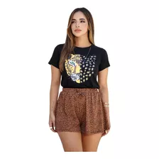 Conjunto Feminino Shorts E T-shirt Blusa Moda Blogueira