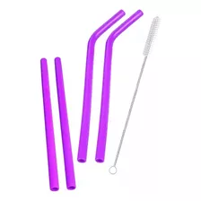 Canudo Silicone Maleável Reutilizável+escova De Limpeza 5pçs