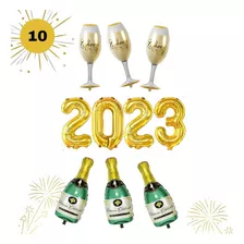 Kit 10 Balões 2023 Taças Garrafas Ano Eventos Decoração