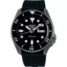 Seiko 5 Automático Srpd65k2 Cal 4r36 Color De La Correa Negro Color Del Bisel Negro Color Del Fondo Negro