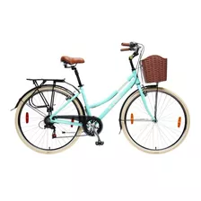 Bicicleta Urbana Femenina S-pro Strada Lady Dlx R28 7v Cambios Shimano Tourney Tz50 Color Celeste/blanco Con Pie De Apoyo